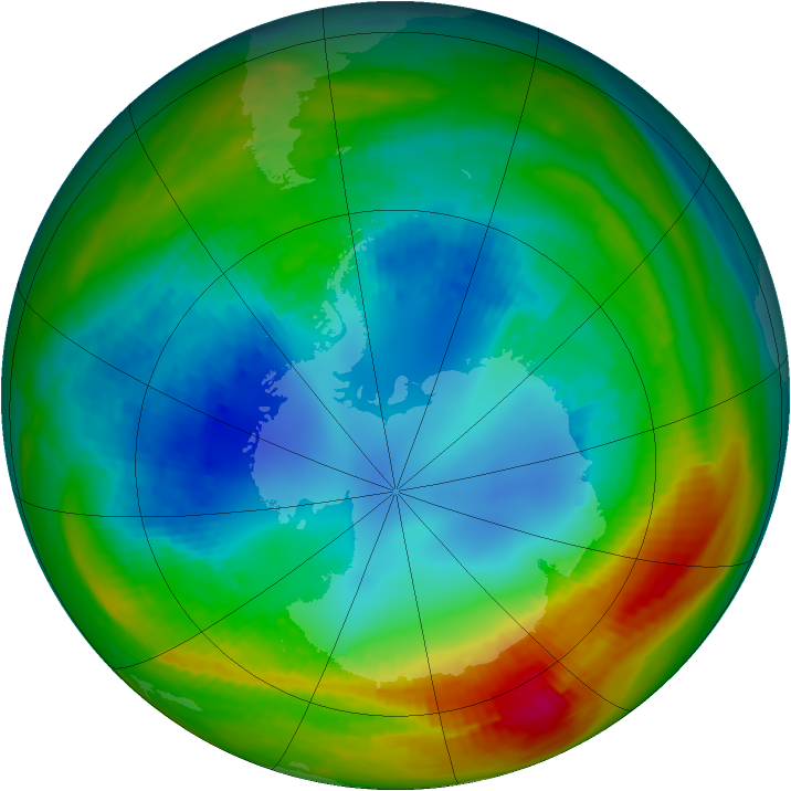 Antarctic ozone map for 14 August 1988